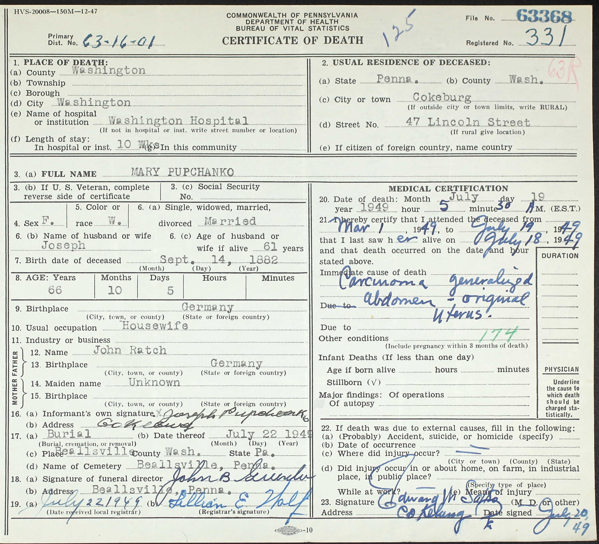 death certificate